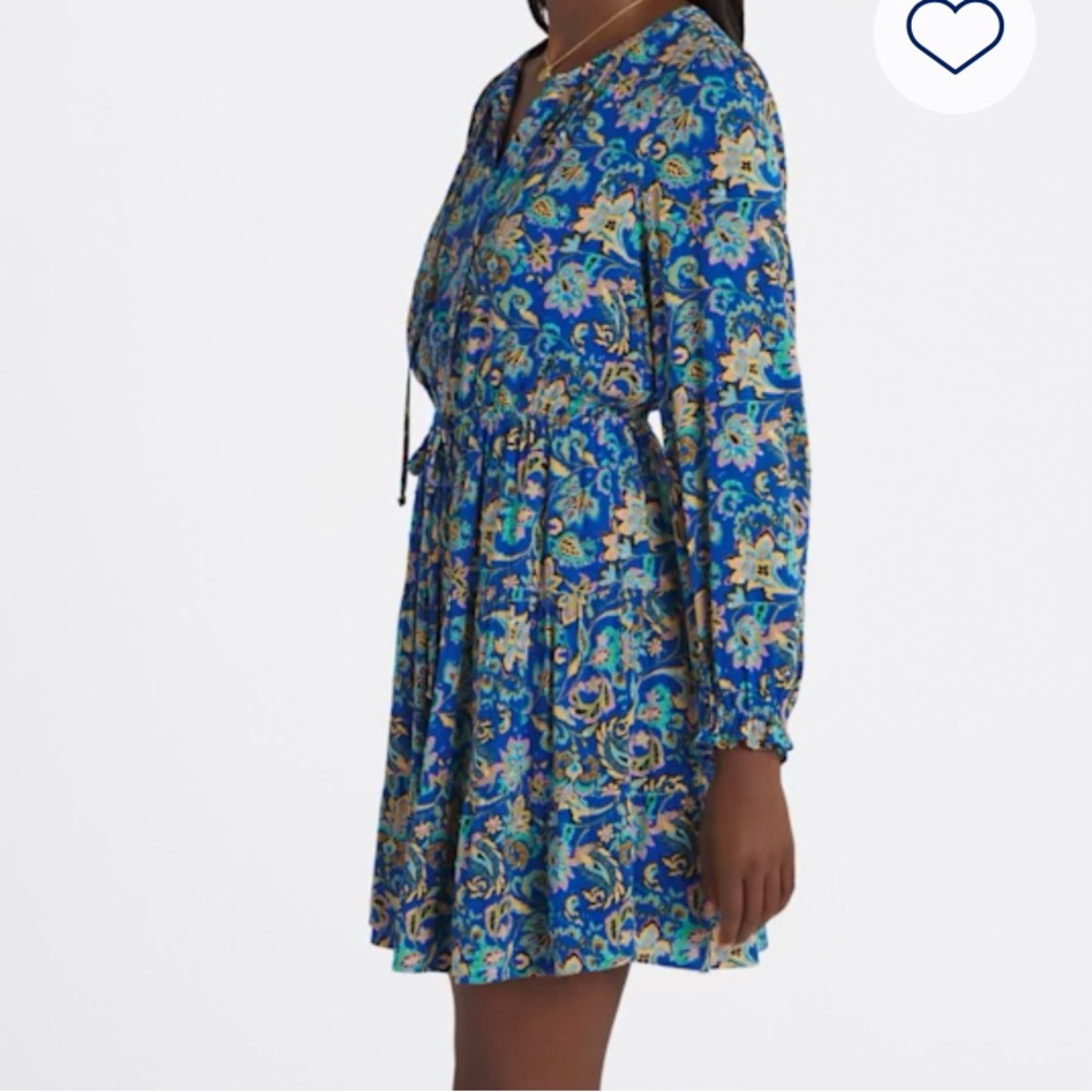 Daniel Rainn Teal Floral Bohemian A Line knee Flowing Bishop Sleeve dress XLP